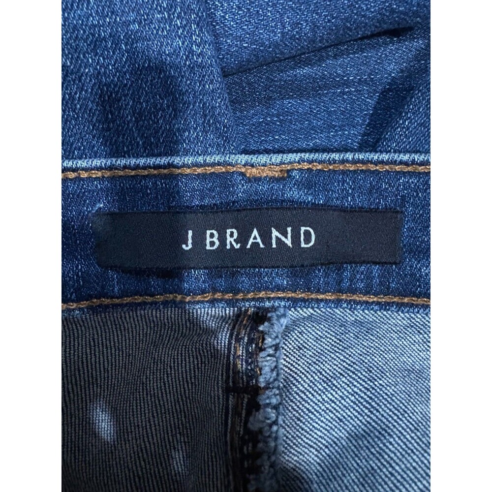 J Brand Women's 32 Mid Rise Cropped Bootcut Jeans Frayed Hem Distressed Knee Den - Picture 6 of 10